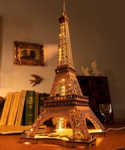 ROBOTIME Rolife Night Of The Eiffel Tower Large Wooden Puzzle With 4 Light Shows For Gift TGL01