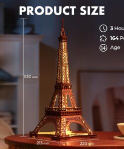 Alternative view of ROBOTIME Rolife Night Of The Eiffel Tower Large Wooden Puzzle With 4 Light Shows For Gift TGL01