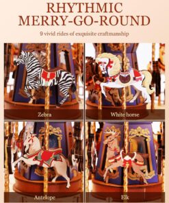 Alternative view of ROBOTIME 3D Wooden Puzzle Classic Carousel Music Box With LED Lights, Model Kits For Adults To Build, Gear Model Building Construction Craft Kits